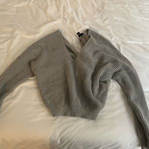 grey tie back cropped sweater